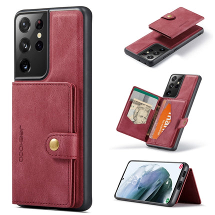 For Samsung Galaxy S21 Ultra 5G JEEHOOD Retro Magnetic Detachable Protective Case with Wallet & Card Slot & Holder(Red)-garmade.com