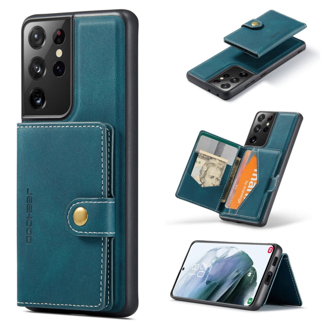 For Samsung Galaxy S21 Ultra 5G JEEHOOD Retro Magnetic Detachable Protective Case with Wallet & Card Slot & Holder(Blue)-garmade.com