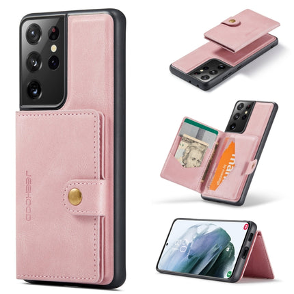 For Samsung Galaxy S21 Ultra 5G JEEHOOD Retro Magnetic Detachable Protective Case with Wallet & Card Slot & Holder(Pink)-garmade.com