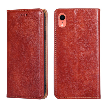 For iPhone XR PU + TPU Gloss Oil Solid Color Magnetic Horizontal Flip Leather Case with Holder & Card Slot & Wallet(Brown)-garmade.com