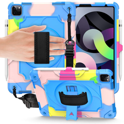 360 Degree Rotation Turntable Contrast Color Robot Shockproof Silicone + PC Protective Case with Holder For iPad Air 2022 / 2020 10.9 / Pro 11 (2020)(Colorful + Blue)-garmade.com