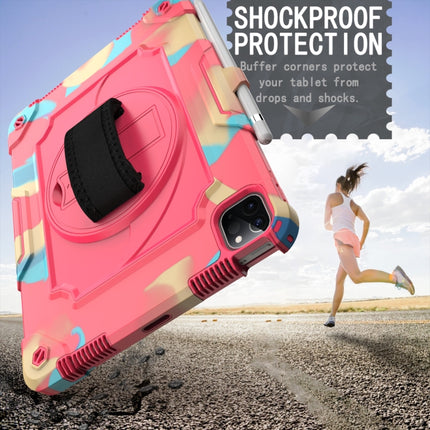 360 Degree Rotation Turntable Contrast Color Robot Shockproof Silicone + PC Protective Case with Holder For iPad Air 2022 / 2020 10.9 / Pro 11 (2020)(Colorful + Rose Red)-garmade.com