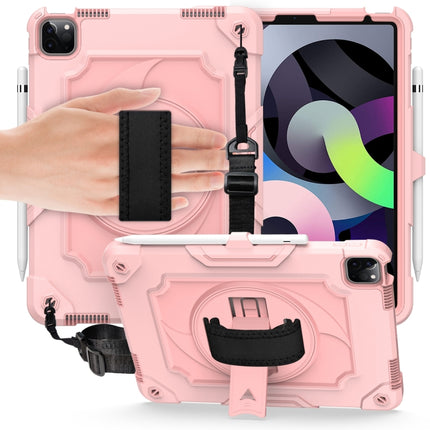 360 Degree Rotation Turntable Contrast Color Robot Shockproof Silicone + PC Protective Case with Holder For iPad Air 2022 / 2020 10.9 / Pro 11 (2020)(Rose Gold)-garmade.com