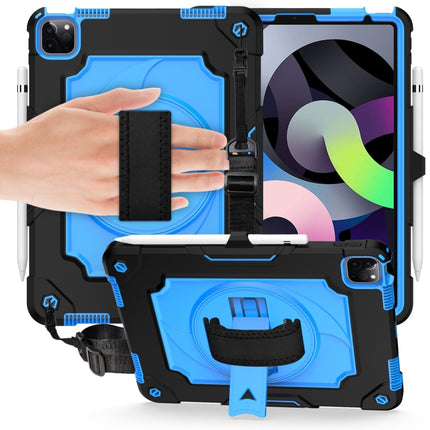 360 Degree Rotation Turntable Contrast Color Robot Shockproof Silicone + PC Protective Case with Holder For iPad Air 2022 / 2020 10.9 / Pro 11 (2020)(Navy Blue + Blue)-garmade.com