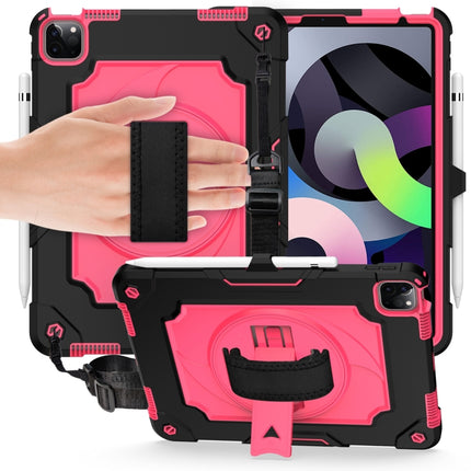 360 Degree Rotation Turntable Contrast Color Robot Shockproof Silicone + PC Protective Case with Holder For iPad Air 2022 / 2020 10.9 / Pro 11 (2020)(Black + Rose Red)-garmade.com