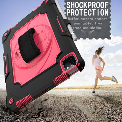 360 Degree Rotation Turntable Contrast Color Robot Shockproof Silicone + PC Protective Case with Holder For iPad Air 2022 / 2020 10.9 / Pro 11 (2020)(Black + Rose Red)-garmade.com