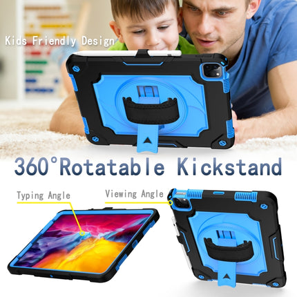 360 Degree Rotation Turntable Contrast Color Robot Shockproof Silicone + PC Protective Case with Holder For iPad Air 2022 / 2020 10.9 / Pro 11 (2020)(Black + Blue)-garmade.com