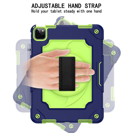 360 Degree Rotation Turntable Contrast Color Robot Shockproof Silicone + PC Protective Case with Holder For iPad Air 2022 / 2020 10.9 / Pro 11 (2020)(Navy Blue + Yellow Green)-garmade.com