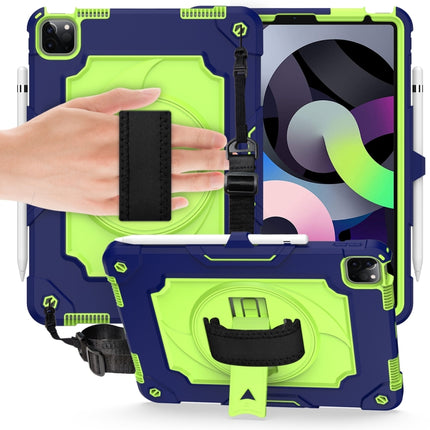 360 Degree Rotation Turntable Contrast Color Robot Shockproof Silicone + PC Protective Case with Holder For iPad Air 2022 / 2020 10.9 / Pro 11 (2020)(Navy Blue + Yellow Green)-garmade.com