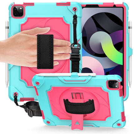 360 Degree Rotation Turntable Contrast Color Robot Shockproof Silicone + PC Protective Case with Holder For iPad Air 2022 / 2020 10.9 / Pro 11 (2020)(Mint Green + Rose Red)-garmade.com