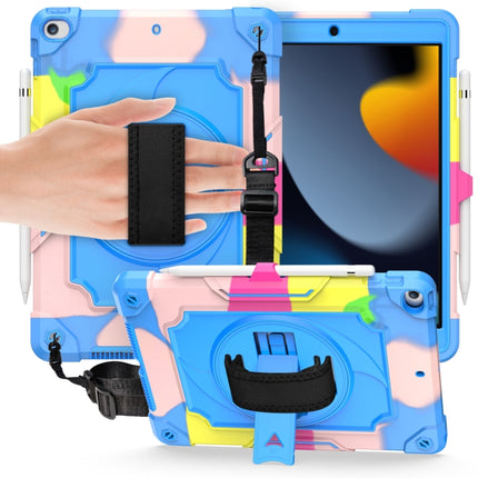 360 Degree Rotation Turntable Contrast Color Robot Shockproof Silicone + PC Protective Case with Holder For iPad 10.2 / 10.2 (2020) / Pro 10.5(Colorful + Blue)-garmade.com
