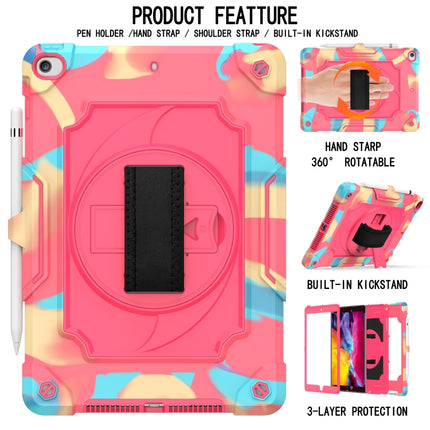 360 Degree Rotation Turntable Contrast Color Robot Shockproof Silicone + PC Protective Case with Holder For iPad 10.2 / 10.2 (2020) / Pro 10.5(Colorful + Rose Red)-garmade.com