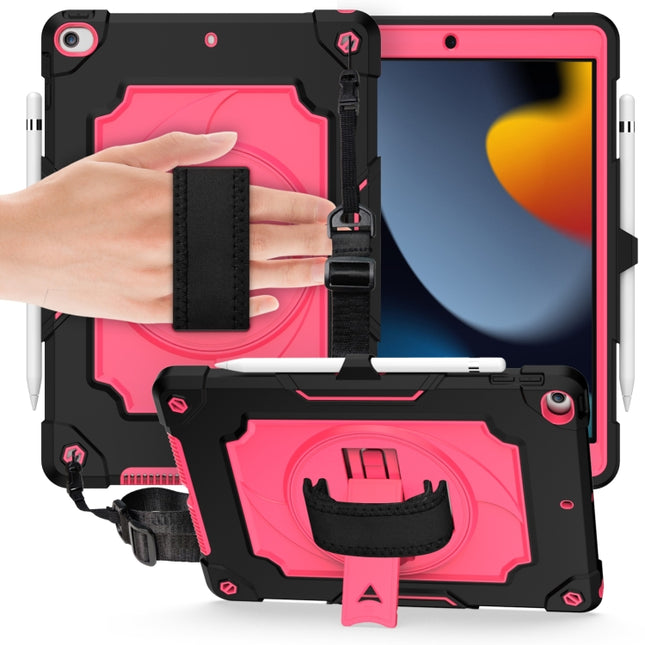 360 Degree Rotation Turntable Contrast Color Robot Shockproof Silicone + PC Protective Case with Holder For iPad 10.2 / 10.2 (2020) / Pro 10.5(Black + Rose Red)-garmade.com