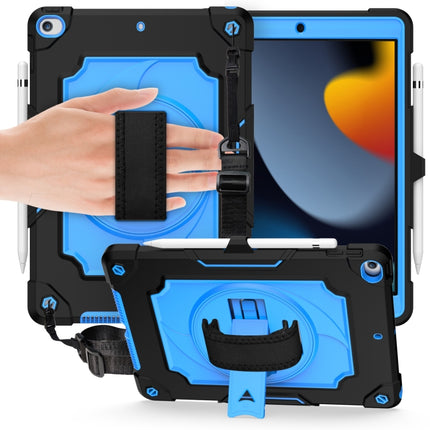 360 Degree Rotation Turntable Contrast Color Robot Shockproof Silicone + PC Protective Case with Holder For iPad 10.2 / 10.2 (2020) / Pro 10.5(Black + Blue)-garmade.com