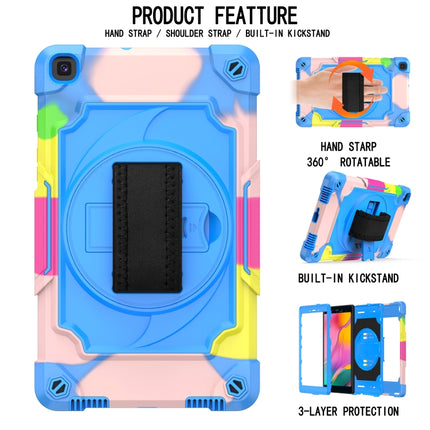 For Samsung Tab A 8.0 (2019)/T290 360 Degree Rotation Turntable Contrast Color Robot Shockproof Silicone + PC Protective Case with Holder(Colorful + Blue)-garmade.com