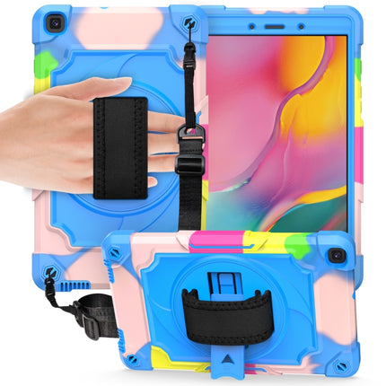 For Samsung Tab A 8.0 (2019)/T290 360 Degree Rotation Turntable Contrast Color Robot Shockproof Silicone + PC Protective Case with Holder(Colorful + Blue)-garmade.com