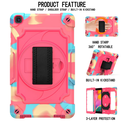 For Samsung Tab A 8.0 (2019)/T290 360 Degree Rotation Turntable Contrast Color Robot Shockproof Silicone + PC Protective Case with Holder(Colorful + Rose Red)-garmade.com