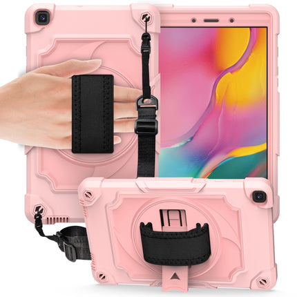 For Samsung Tab A 8.0 (2019)/T290 360 Degree Rotation Turntable Contrast Color Robot Shockproof Silicone + PC Protective Case with Holder(Rose Gold)-garmade.com