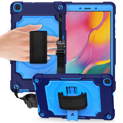 For Samsung Tab A 8.0 (2019)/T290 360 Degree Rotation Turntable Contrast Color Robot Shockproof Silicone + PC Protective Case with Holder(Navy Blue + Blue)-garmade.com