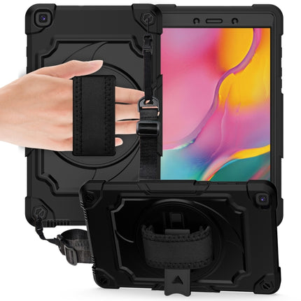 For Samsung Tab A 8.0 (2019)/T290 360 Degree Rotation Turntable Contrast Color Robot Shockproof Silicone + PC Protective Case with Holder(Black)-garmade.com