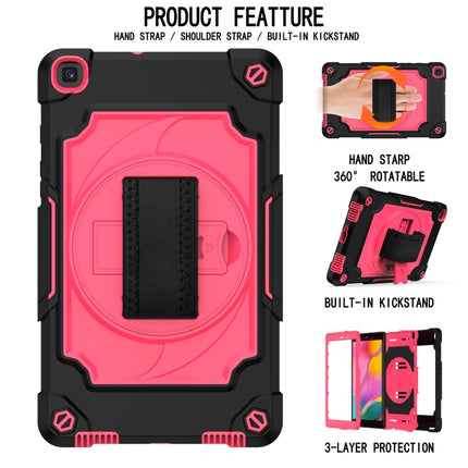 For Samsung Tab A 8.0 (2019)/T290 360 Degree Rotation Turntable Contrast Color Robot Shockproof Silicone + PC Protective Case with Holder(Black + Rose Red)-garmade.com