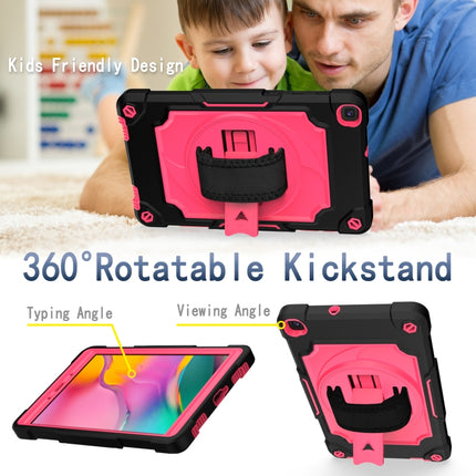 For Samsung Tab A 8.0 (2019)/T290 360 Degree Rotation Turntable Contrast Color Robot Shockproof Silicone + PC Protective Case with Holder(Black + Rose Red)-garmade.com