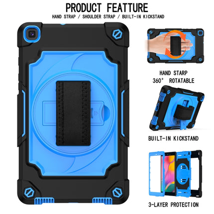 For Samsung Tab A 8.0 (2019)/T290 360 Degree Rotation Turntable Contrast Color Robot Shockproof Silicone + PC Protective Case with Holder(Black + Blue)-garmade.com