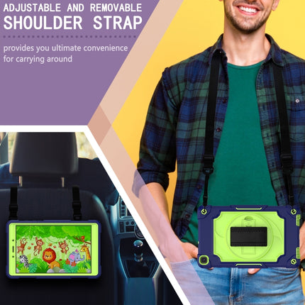 For Samsung Tab A 8.0 (2019)/T290 360 Degree Rotation Turntable Contrast Color Robot Shockproof Silicone + PC Protective Case with Holder(Navy Blue + Yellow Green)-garmade.com