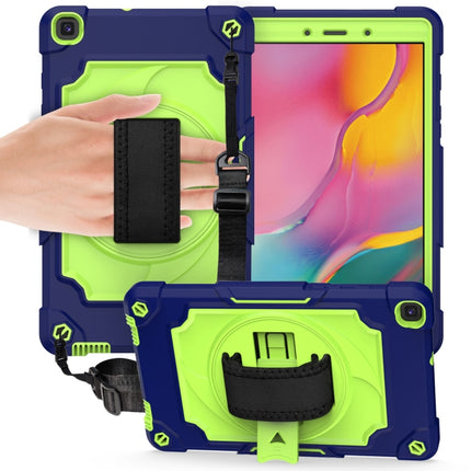 For Samsung Tab A 8.0 (2019)/T290 360 Degree Rotation Turntable Contrast Color Robot Shockproof Silicone + PC Protective Case with Holder(Navy Blue + Yellow Green)-garmade.com