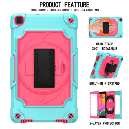 For Samsung Tab A 8.0 (2019)/T290 360 Degree Rotation Turntable Contrast Color Robot Shockproof Silicone + PC Protective Case with Holder(Mint Green + Rose Red)-garmade.com