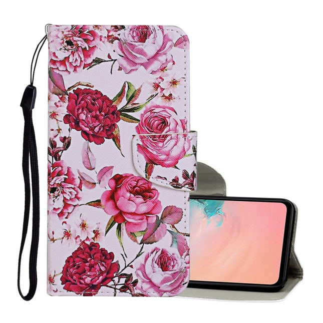 For Samsung Galaxy S21 5G Colored Drawing Pattern Horizontal Flip Leather Case with Holder & Card Slots & Wallet & Lanyard(Peonies)-garmade.com