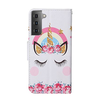 For Samsung Galaxy S21 5G Colored Drawing Pattern Horizontal Flip Leather Case with Holder & Card Slots & Wallet & Lanyard(Crown Unicorn)-garmade.com
