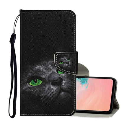 For Samsung Galaxy S21 5G Colored Drawing Pattern Horizontal Flip Leather Case with Holder & Card Slots & Wallet & Lanyard(Black Cat)-garmade.com
