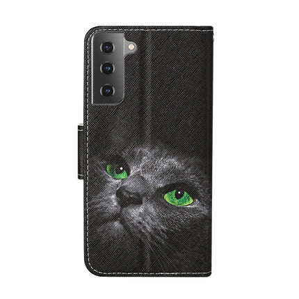 For Samsung Galaxy S21 5G Colored Drawing Pattern Horizontal Flip Leather Case with Holder & Card Slots & Wallet & Lanyard(Black Cat)-garmade.com