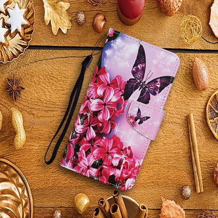 For Samsung Galaxy S21 5G Colored Drawing Pattern Horizontal Flip Leather Case with Holder & Card Slots & Wallet & Lanyard(Red Flower Butterfly)-garmade.com