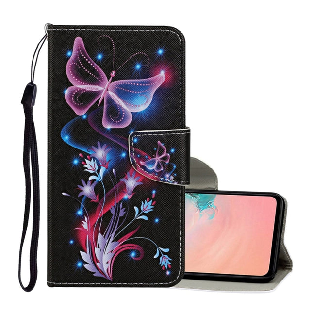 For Samsung Galaxy S21 Ultra 5G Colored Drawing Pattern Horizontal Flip Leather Case with Holder & Card Slots & Wallet & Lanyard(Fluorescent Butterfly)-garmade.com