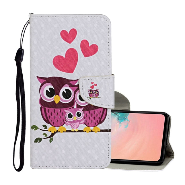 For Samsung Galaxy S21 Ultra 5G Colored Drawing Pattern Horizontal Flip Leather Case with Holder & Card Slots & Wallet & Lanyard(Owl Family)-garmade.com