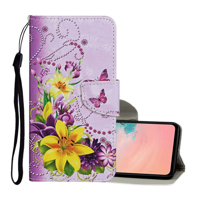 For Samsung Galaxy S21 Ultra 5G Colored Drawing Pattern Horizontal Flip Leather Case with Holder & Card Slots & Wallet & Lanyard(Yellow Flower Butterfly)-garmade.com