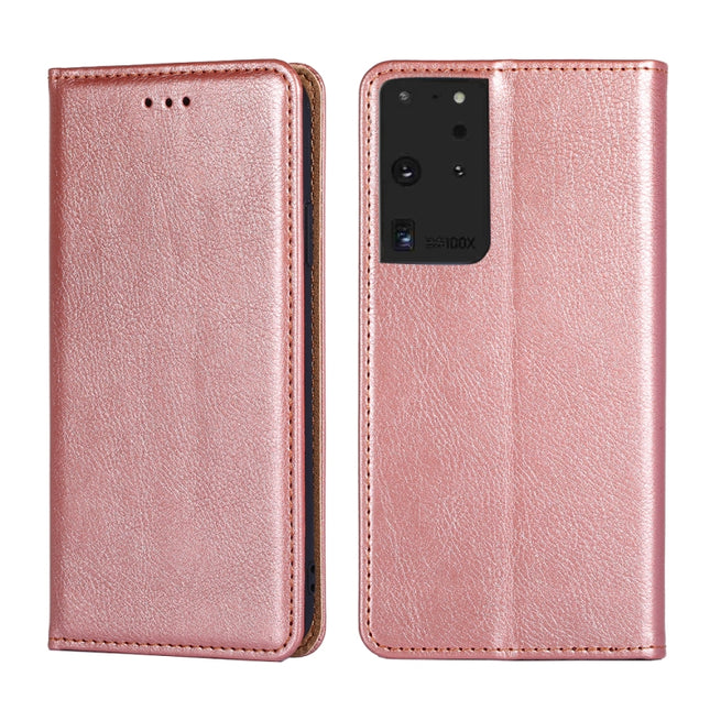For Samsung Galaxy S21 Ultra 5G PU + TPU Gloss Oil Solid Color Magnetic Horizontal Flip Leather Case with Holder & Card Slot & Wallet(Rose Gold)-garmade.com
