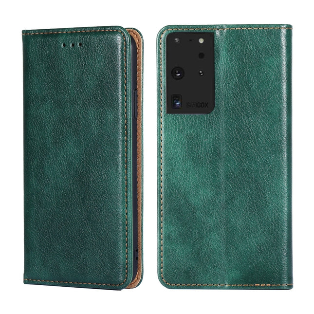 For Samsung Galaxy S21 Ultra 5G PU + TPU Gloss Oil Solid Color Magnetic Horizontal Flip Leather Case with Holder & Card Slot & Wallet(Green)-garmade.com