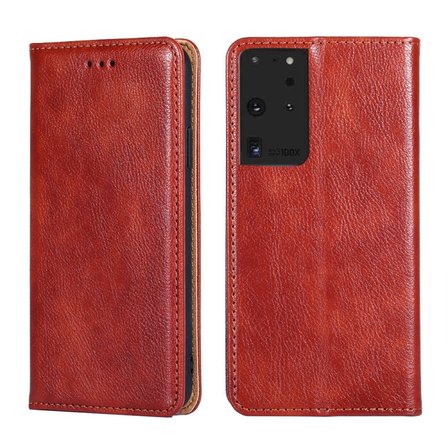 For Samsung Galaxy S21 Ultra 5G PU + TPU Gloss Oil Solid Color Magnetic Horizontal Flip Leather Case with Holder & Card Slot & Wallet(Brown)-garmade.com