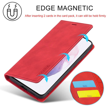 For Samsung Galaxy S21 5G LC.IMEEKE Strong Magnetism Ultra-thin Horizontal Flip Matte TPU + PU Leather Case with Holder & Card Slots & Wallet(Red)-garmade.com