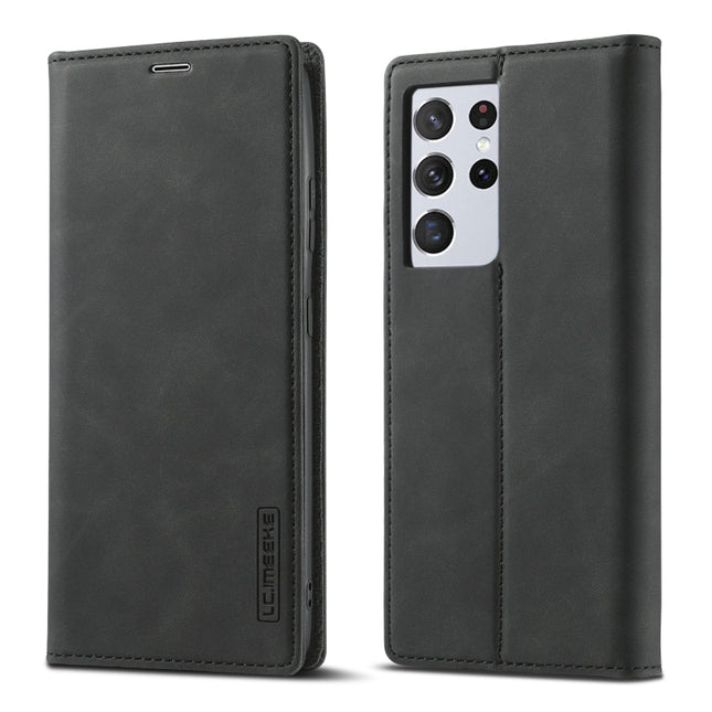 For Samsung Galaxy S21 Ultra 5G LC.IMEEKE Strong Magnetism Ultra-thin Horizontal Flip Matte TPU + PU Leather Case with Holder & Card Slots & Wallet(Black)-garmade.com