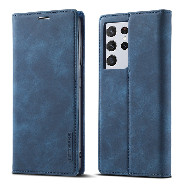 For Samsung Galaxy S21 Ultra 5G LC.IMEEKE Strong Magnetism Ultra-thin Horizontal Flip Matte TPU + PU Leather Case with Holder & Card Slots & Wallet(Blue)-garmade.com