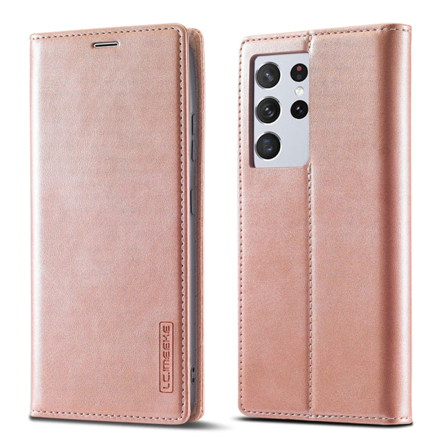 For Samsung Galaxy S21 Ultra 5G LC.IMEEKE Strong Magnetism Ultra-thin Horizontal Flip Matte TPU + PU Leather Case with Holder & Card Slots & Wallet(Rose Gold)-garmade.com