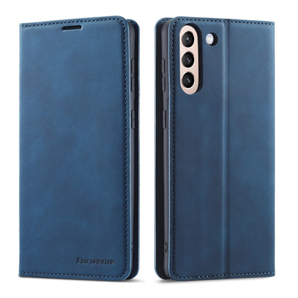For Samsung Galaxy S21 5G Forwenw Dream Series Oil Edge Strong Magnetism Horizontal Flip Leather Case with Holder & Card Slots & Wallet & Photo Frame(Blue)-garmade.com