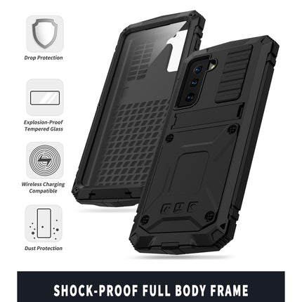 For Samsung Galaxy S21 5G R-JUST Shockproof Waterproof Dust-proof Metal + Silicone Protective Case with Holder(Black)-garmade.com