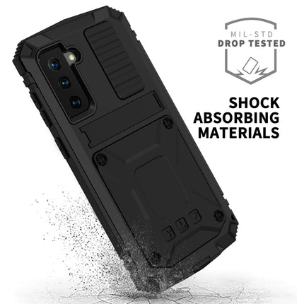 For Samsung Galaxy S21 5G R-JUST Shockproof Waterproof Dust-proof Metal + Silicone Protective Case with Holder(Black)-garmade.com