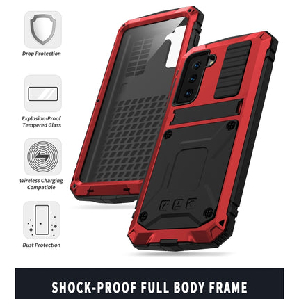 For Samsung Galaxy S21 5G R-JUST Shockproof Waterproof Dust-proof Metal + Silicone Protective Case with Holder(Red)-garmade.com