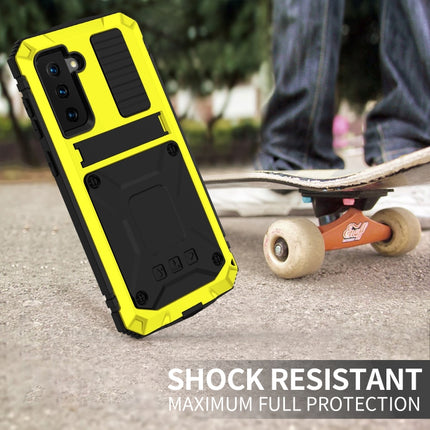 For Samsung Galaxy S21 5G R-JUST Shockproof Waterproof Dust-proof Metal + Silicone Protective Case with Holder(Yellow)-garmade.com